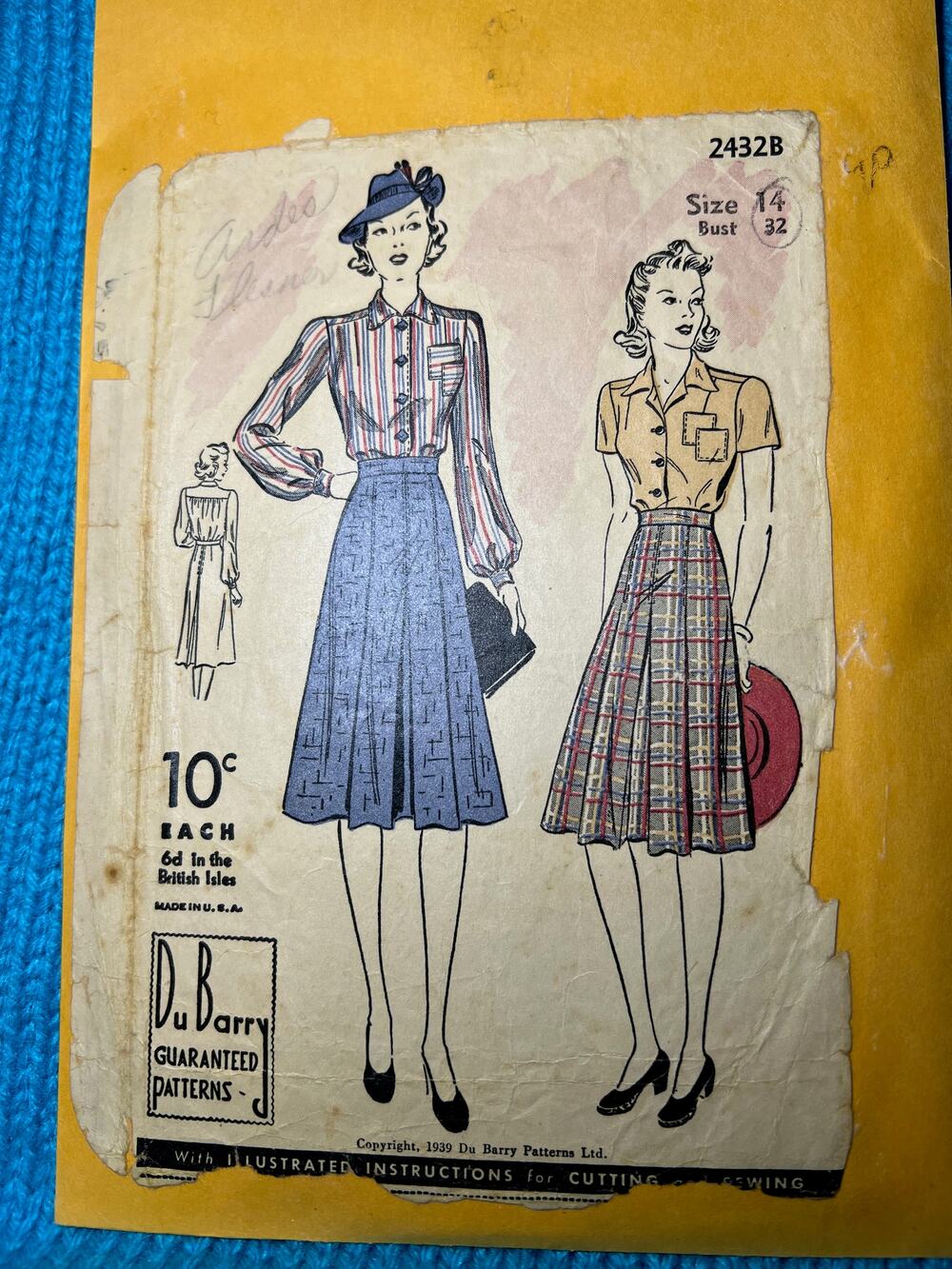 Du Barry Pattern 2432B Skirt A line 1930s Size 14